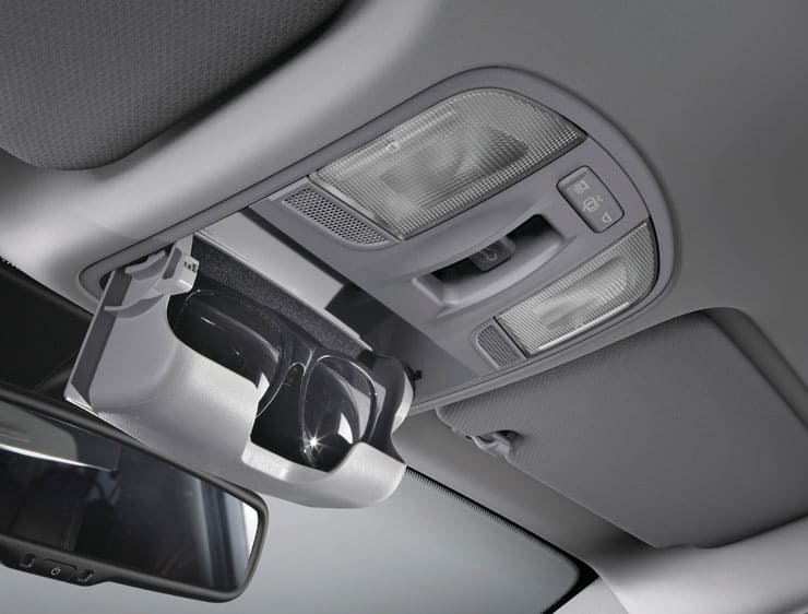 Over head console lamps with Sunglass storage